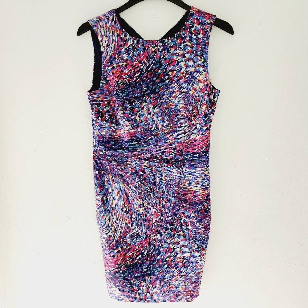 ZARA BASIC purple abstract cutout back dress